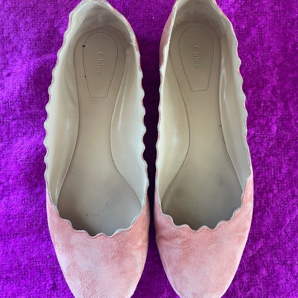 Chloe Melon Colored Suede Lauren Scalloped Edge Flats/ sz 38 - Picture 12 of 14
